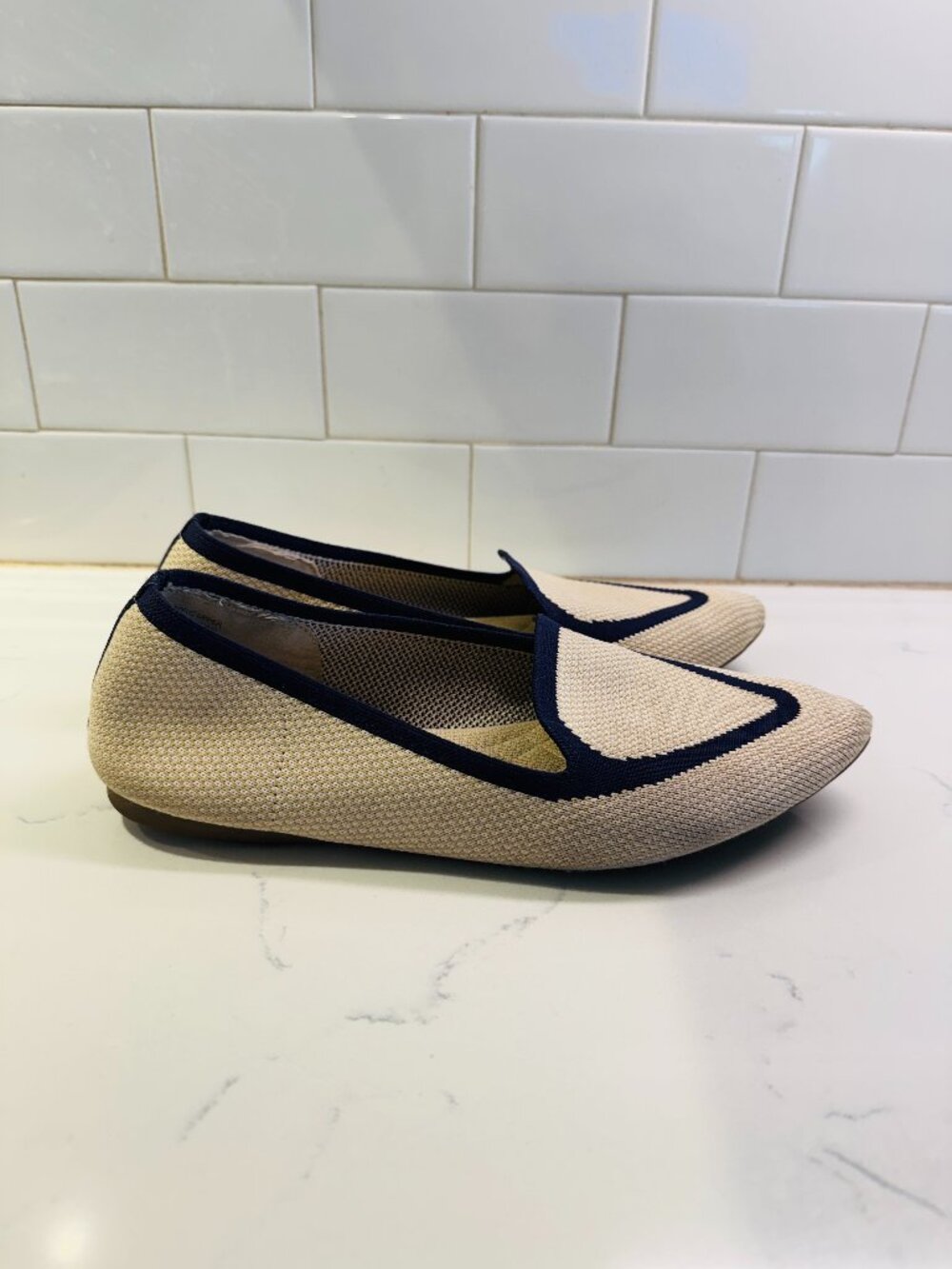Birdies The Blackbird Knit Flats Pointed Toe Loafer Womens 9 Eggshell Ivory Navy